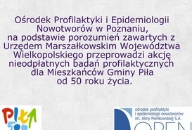 Bezpłatne badania profilaktyczne dla Mieszkańców Gminy Piła od 50 roku życia.