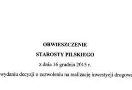 Obwieszczenie Starosty Pilskiego z dnia 16 grudnia 2015 roku.
