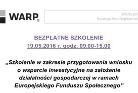 Bezpłatne szkolenie dla chcących założyć własną działalność gospodarczą