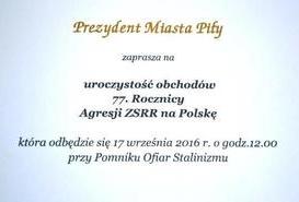Zaproszenie na uroczystość obchodów 77. Rocznicy Agresji ZSRR na Polskę.