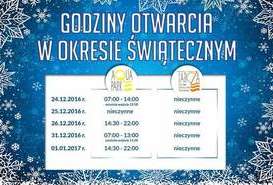 Godziny otwarcia Aquaparku w okresie świątecznym. 