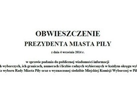 Obwieszczenie Prezydenta Miasta Piły o okręgach wyborczych