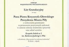 List gratulacyjny dla Prezydenta. 