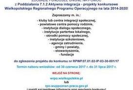 Nabór wniosków o dofinansowanie realizacji projektów w ramach Poddziałania 7.1.2 Aktywna integracja – projekty konkursowe Wielkopolskiego Regionalnego Programu Operacyjnego na lata 2014-2020.