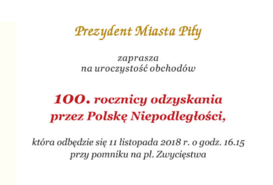 Zaproszenie na 100. rocznicę odzyskania przez Polskę Niepodległości