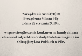 Konkurs na kandydata na stanowisko dyrektora Szkoły Podstawowej nr 2 im. Olimpijczyków Polskich