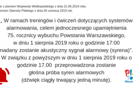 Próba syren alarmowych - upamiętnienie 75. rocznicy wybuchu Powstania Warszawskiego 