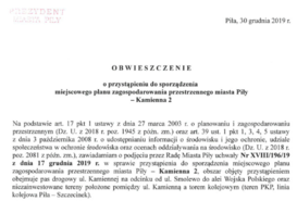 Obwieszczenie o przystąpieniu do sporządzenia miejscowego planu zagospodarowania przestrzennego miasta Piły - Kamienna 2
