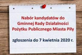 Nabór do Gminnej Rady Działalności Pożytku Publicznego Miasta Piły