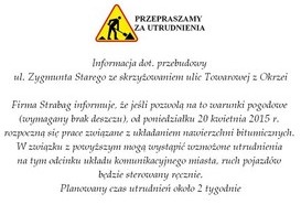 Informacja o utrudnieniach drogowych