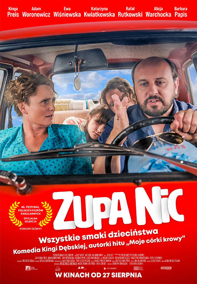 rodzina jedzie w samochodzie, mężczyzna kieruje, kłoci się z kobietą, z tyłu siedzą dzieci